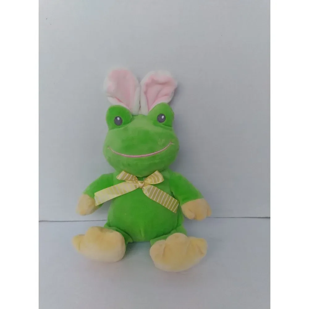 Adorable Green Frog Plush Toy with Bunny Ears and‎ Bow Soft Stuffed Animal